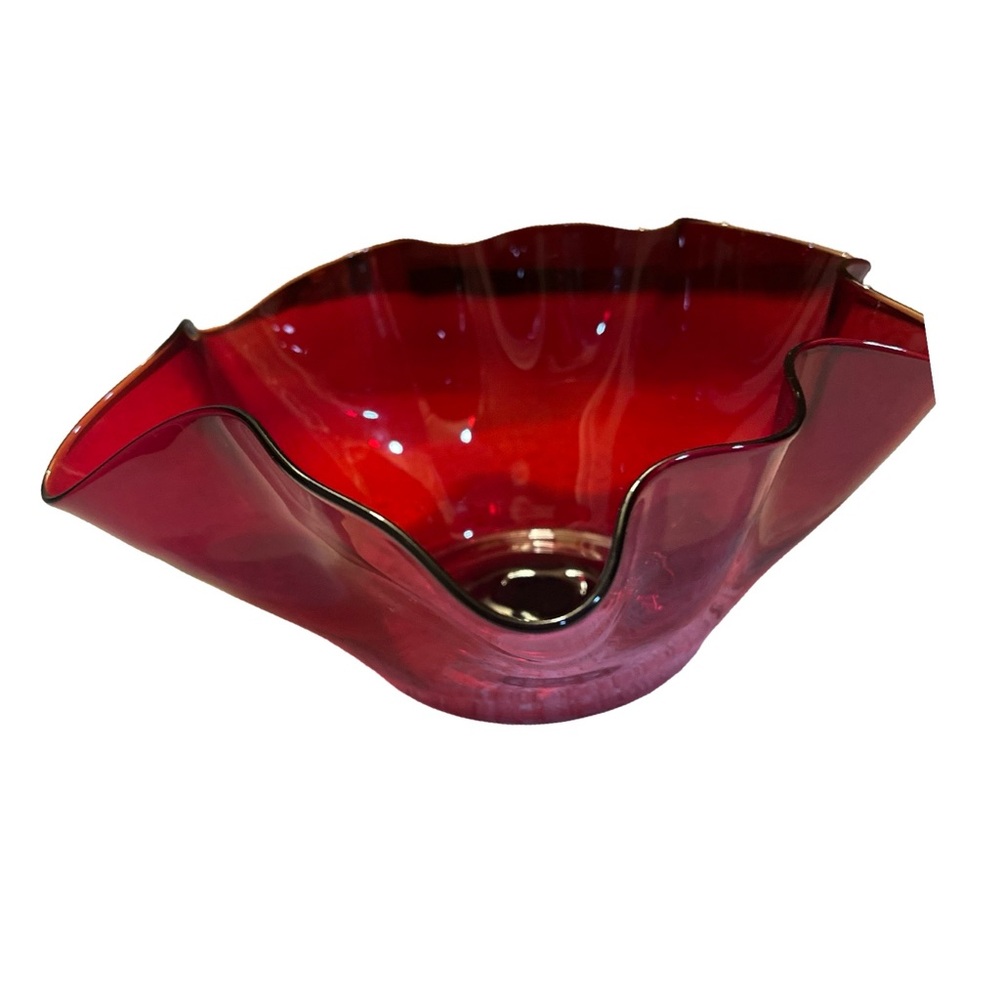 Ruby Red Handkerchief Hand-Blown Glass Decorative Bowl